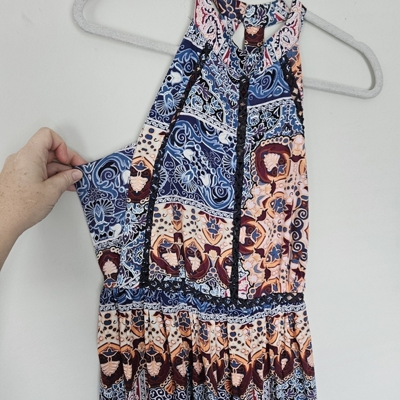 Jaase Endless Summer Open-Back Halter-Neck Boho Mini Dress size M - Picture 4 of 11